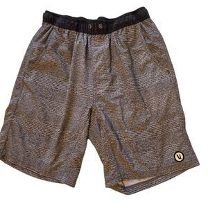 Vuori Kore Shorts Men S or XS Gray Plaid Lined Missing Drawcord Running Jogging